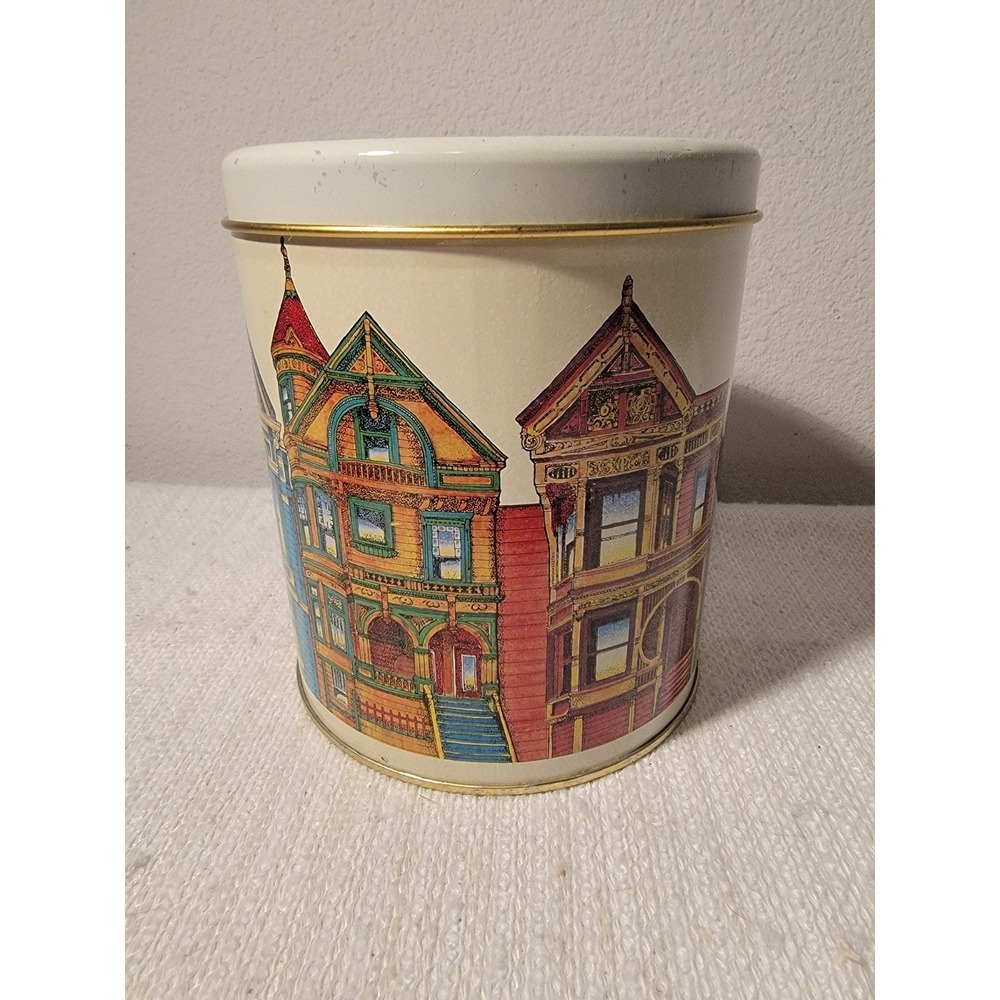 Ballonoff Victorian Homes Metal Tin Cookie Canister Cleveland Ohio Vintage EMPTY